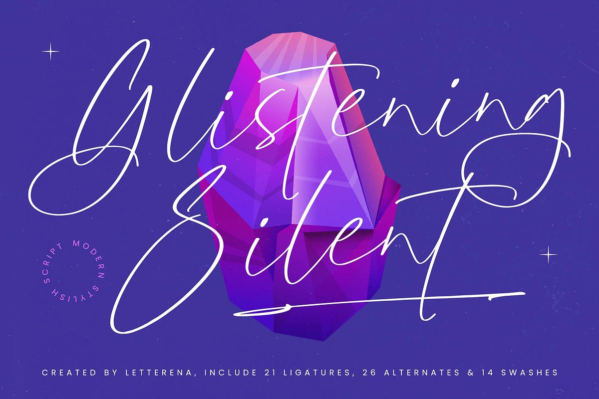 Glistening Silent Modern Stylish, a Script Font by Letterena Studios Script (Photo 1 of 15)