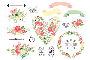 Wedding Floral clipart, Wreath heart