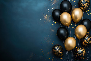 Elegant black and gold balloons crea, a Photo by Tanuart