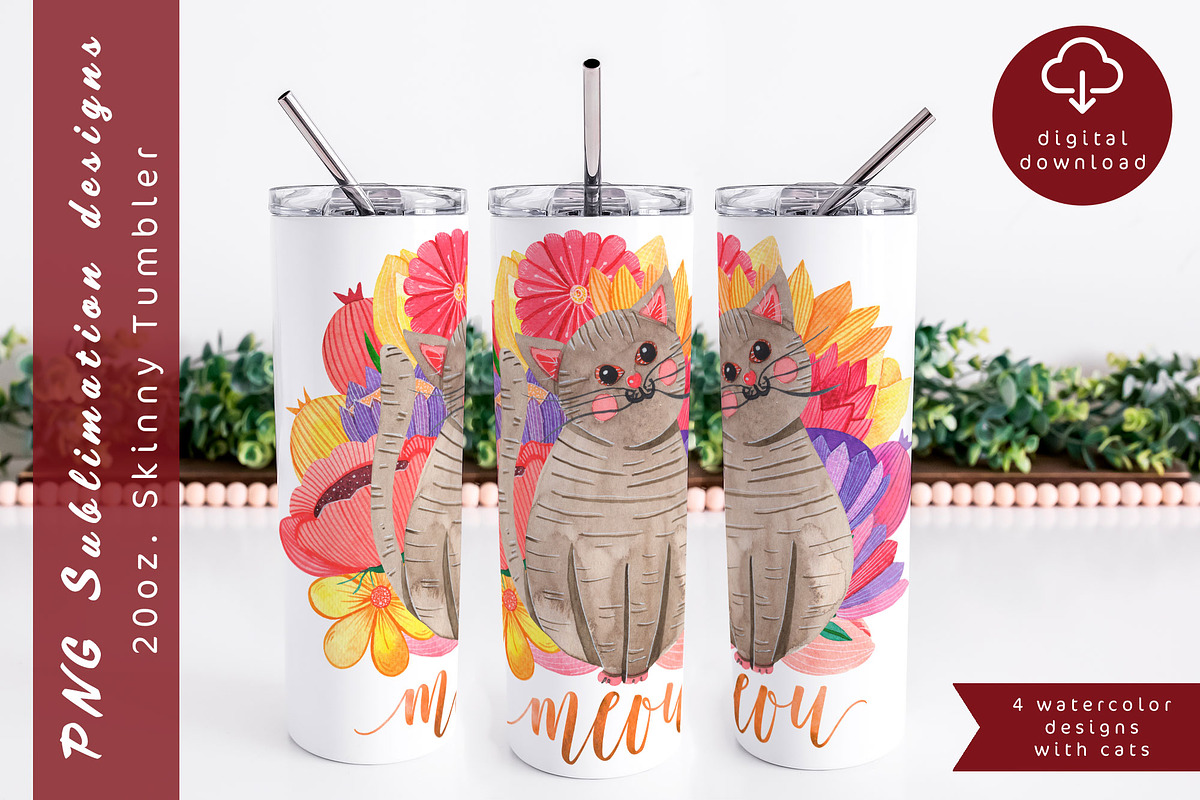 Flower cat tumbler wrap, an Object Graphic by AnastasiaWatercolor (Photo 2 of 8)