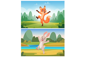 Fox and rabbit. happy wild, an Animal Illustration by Onyx