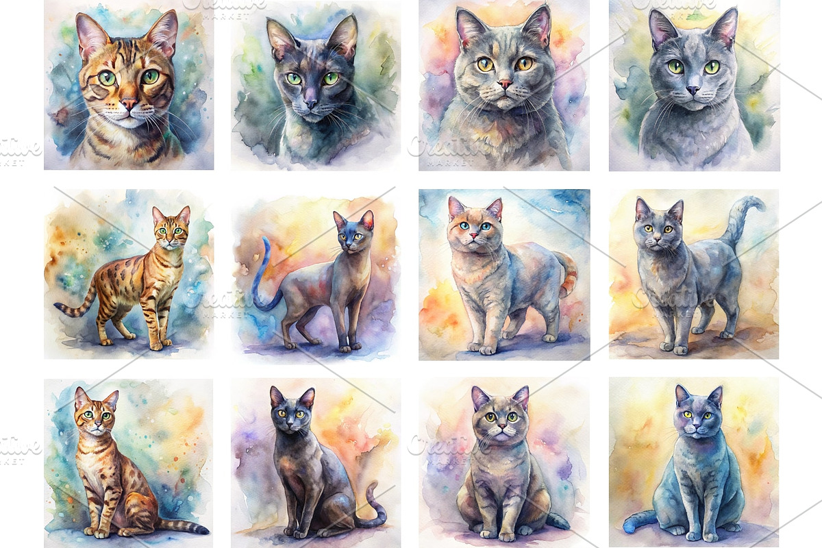 Watercolor Cat Breed Illustrations, an Animal Illustration by Palleon (Photo 6 of 7)