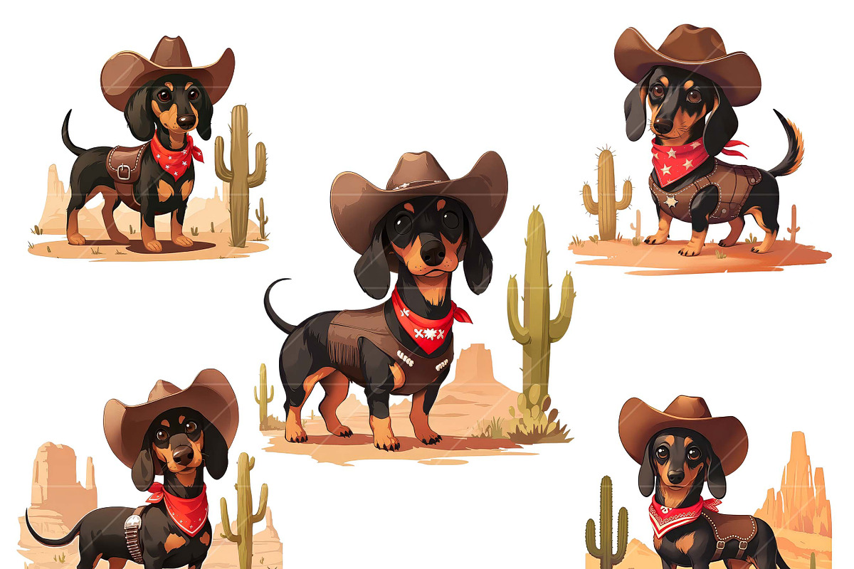 Vintage Cowboy Dog Clipart Bundle, an Animal Illustration by Design Scotch (Photo 6 of 8)