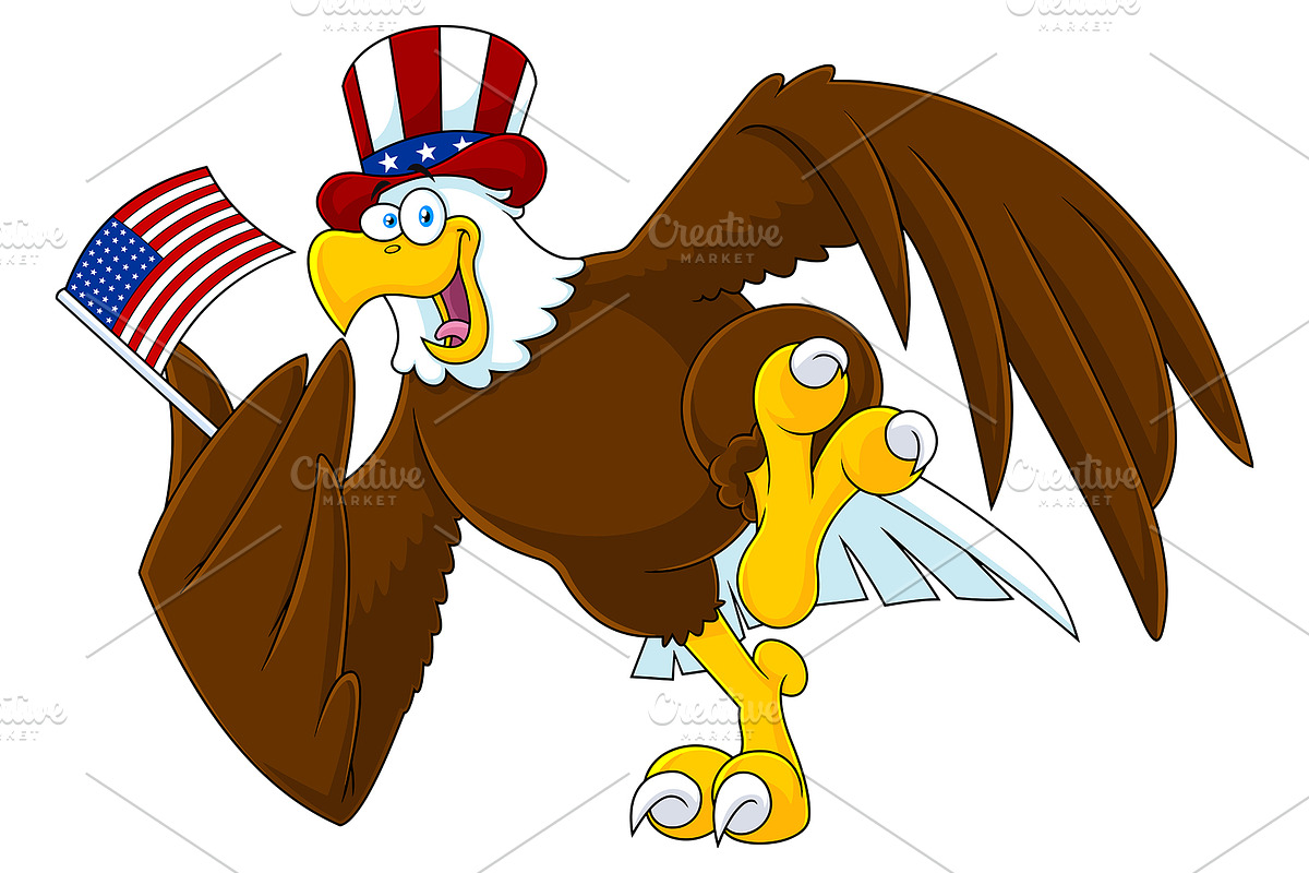 Patriotic Eagle Waving An US Flag, an Animal Illustration by HitToon, image size:1200x800