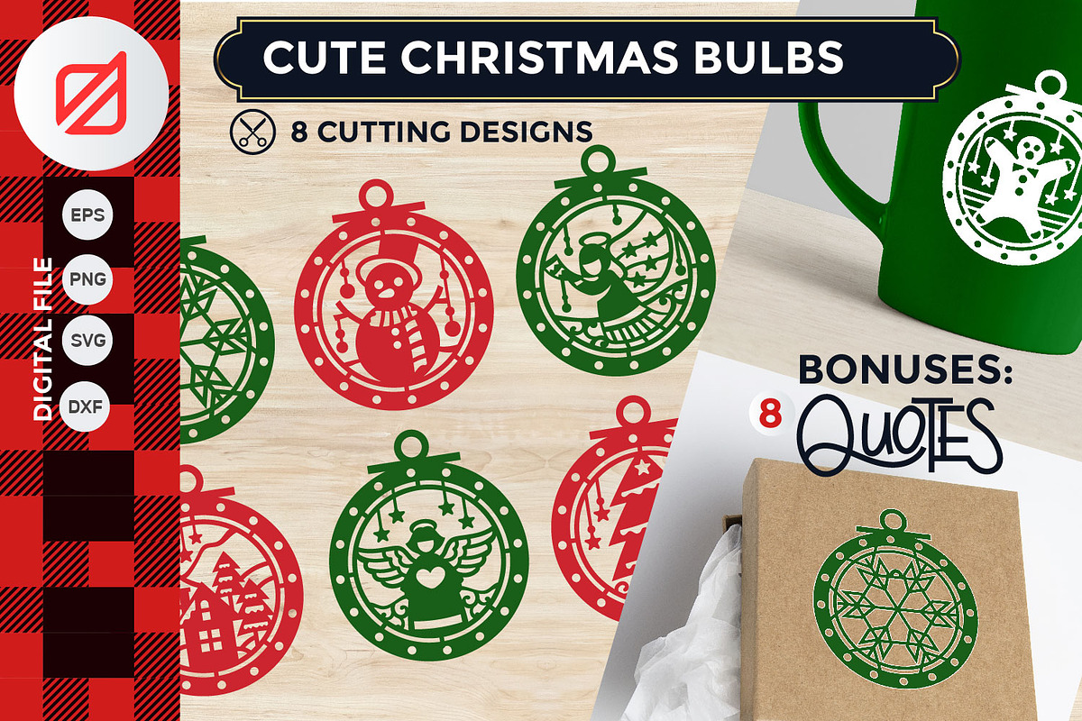 Christmas Bulbs Cutting File SVG, an Illustration by defarmerdesign (Photo 1 of 5)