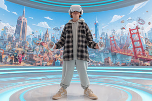 Teenager immersed in virtual reality, a Photo by Pixeness Studio