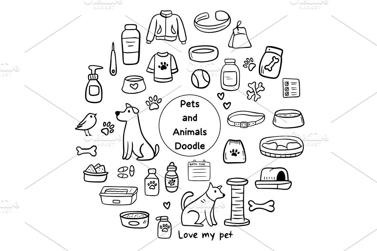 Hand drawn set of dog and pet, an Animal Illustration by Voodz_shop