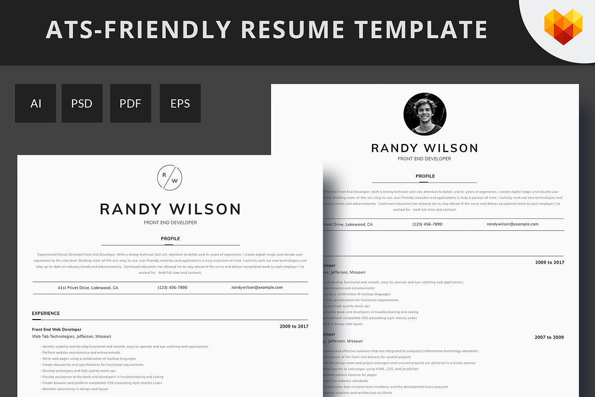 ATS Friendly Resume for Developer, a Resume Template by MotoCMS (Photo 1 of 3)