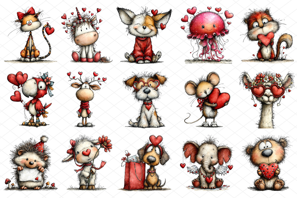 Whimsical Valentine Animals Clipart, an Illustration by cherrydesign (Photo 3 of 4)