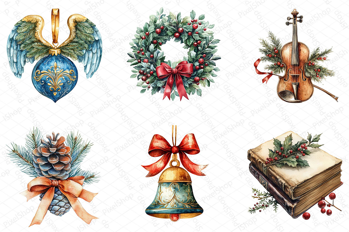 Watercolor Vintage Drawing Christmas, an Illustration by DreamPrint404 (Photo 4 of 7)