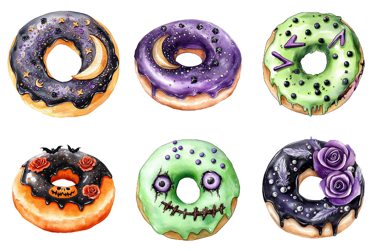 Spooky Halloween Donut Clipart, a Seasonal Illustration by CitraGraphics (Photo 6 of 8)