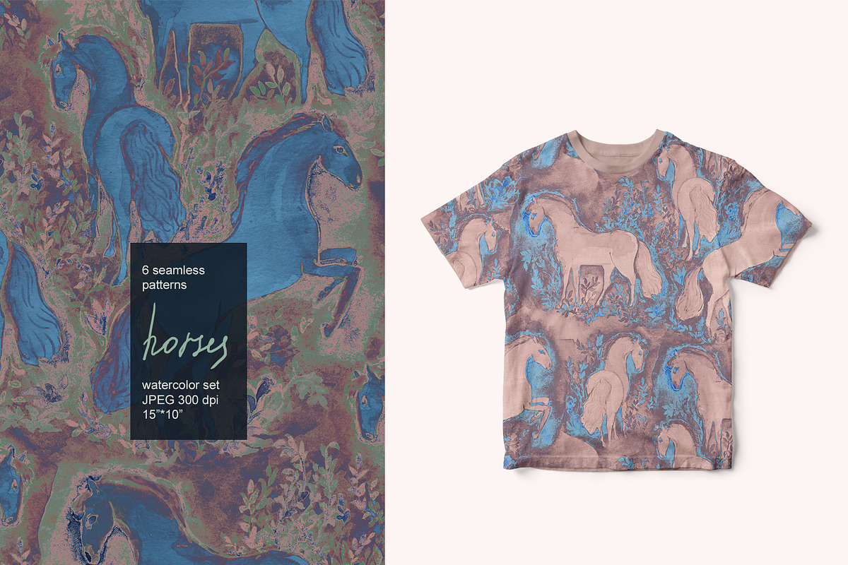 Floral horse seamless watercolor set, a Pattern Graphic by PatternsBlooming (Photo 3 of 6)