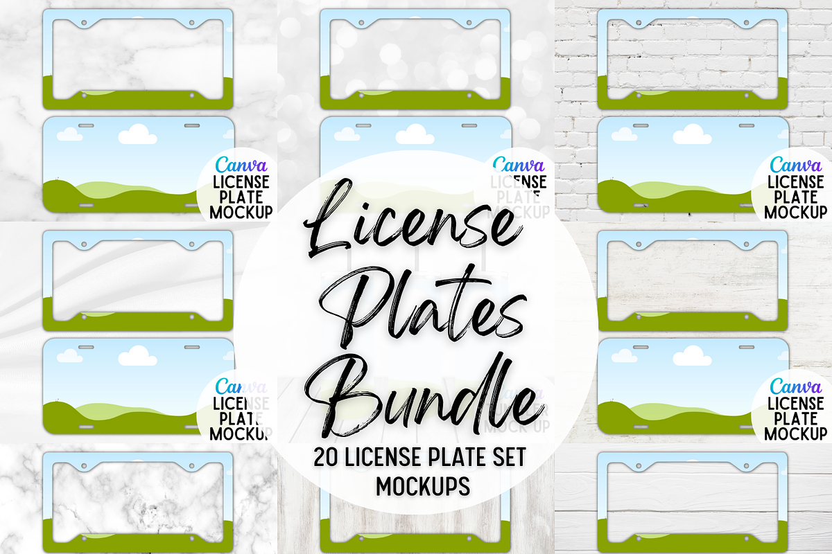 20 License Plate Mockups for Canva, a Merchandise Mockup by palmettosvg