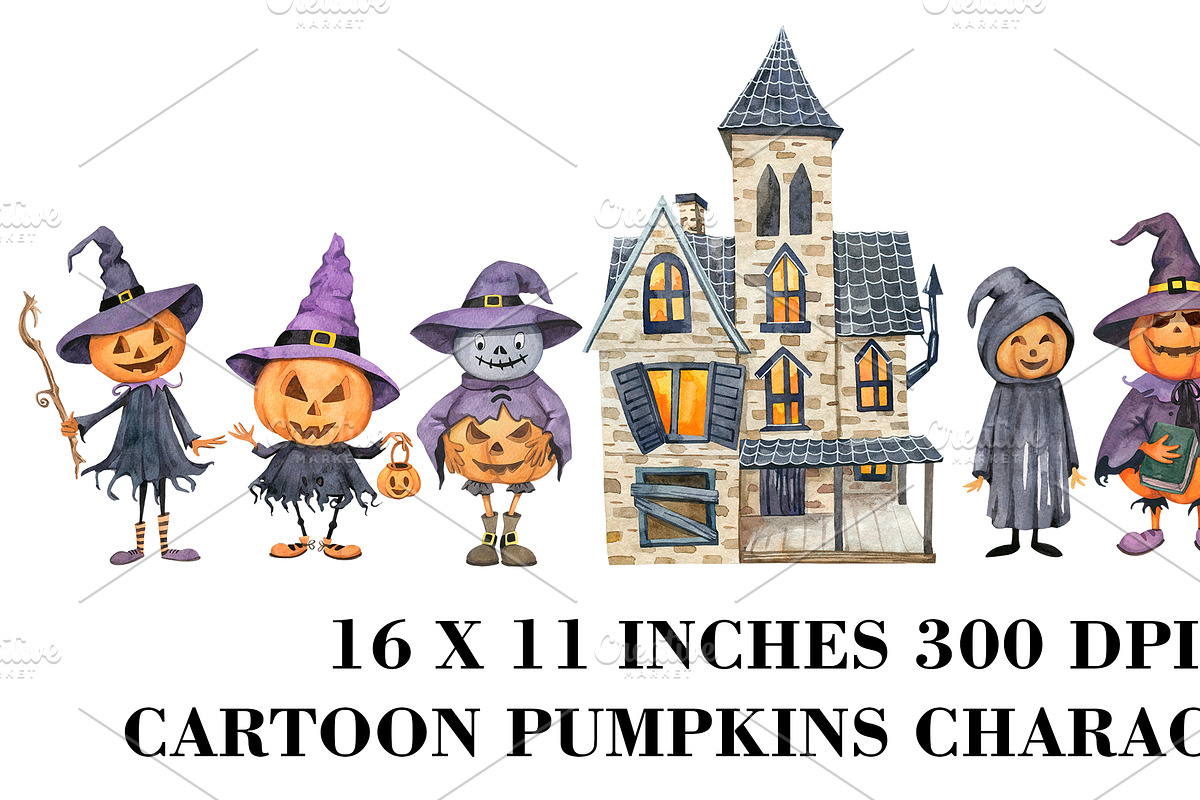 Watercolor Halloween Pumpkins PNG, a Seasonal Illustration by PatternPalette (Photo 3 of 3)