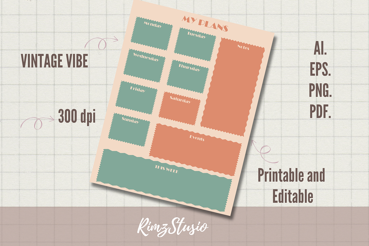 Vintage Weekly Planner, a Graphic by RimzStudio (Photo 2 of 4)