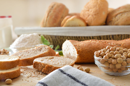 Sliced soy bread with beans flour and basket with bread, a Food & Drink Photo by Davizro's Market