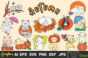 Funny Autumn Cats Kawaii Cat Clipart, an Animal Illustration by ARTify Illustrations (Thumbnail 1 of 5)