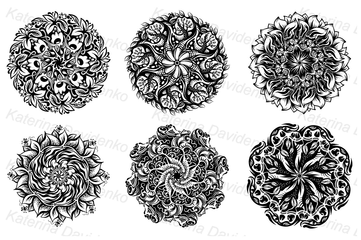 Hand drawn round patterns set, a Decorative Illustration by Bubert Art