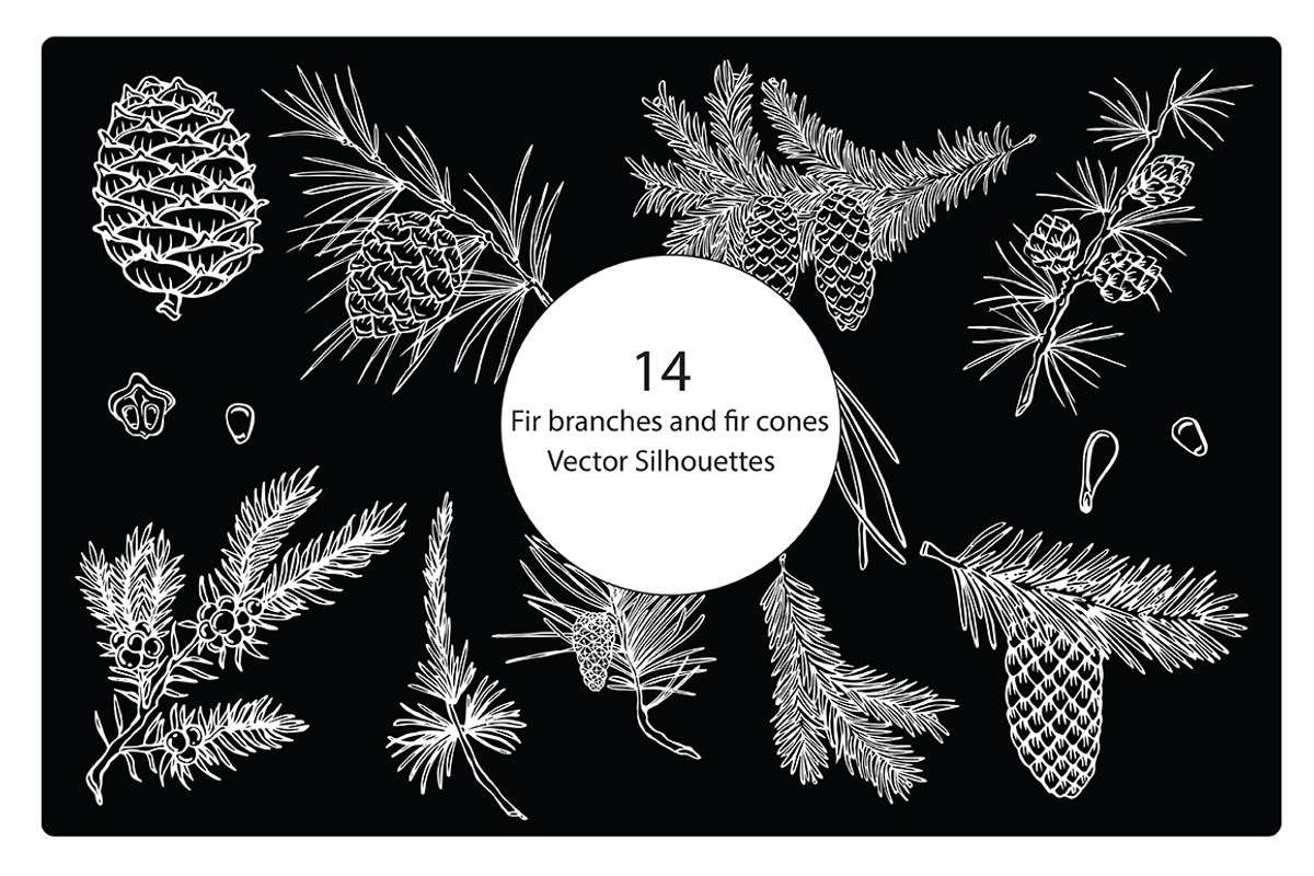 Vector silhouettes of fir branches, an Illustration by risovanya (Photo 1 of 3)