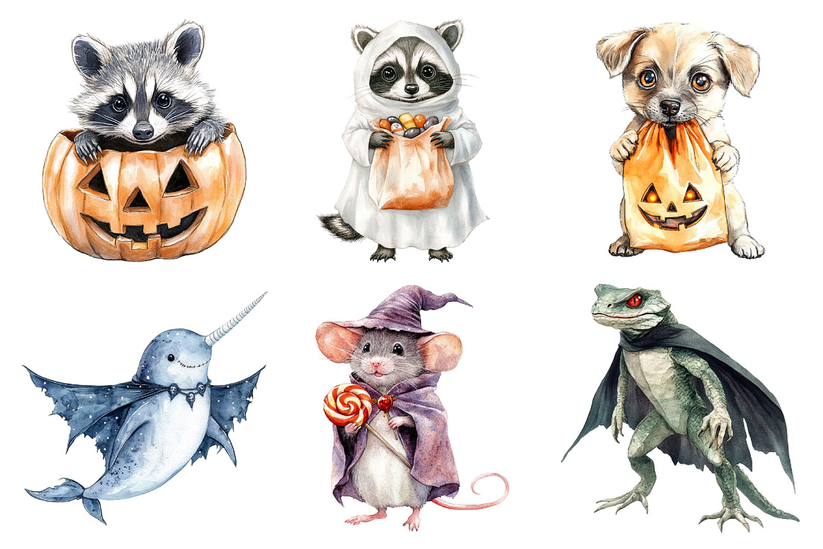 Watercolor Halloween Animals Clipart, an Illustration by Daily.Designs (Photo 2 of 5)