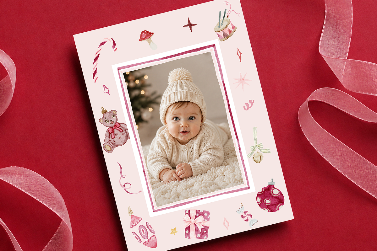 Cherry Pink Christmas Watercolor Set, a Decorative Illustration by Karma (Photo 4 of 8)