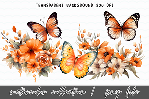 Butterfly Flowers Watercolor Clipart