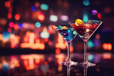 Alcohol martini cocktail in glasses on blurred background, a Food & Drink Photo by AlyaAnd