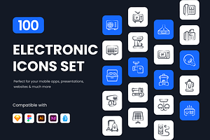 Electronics Icon Set, an Outline Icon by Brickclay