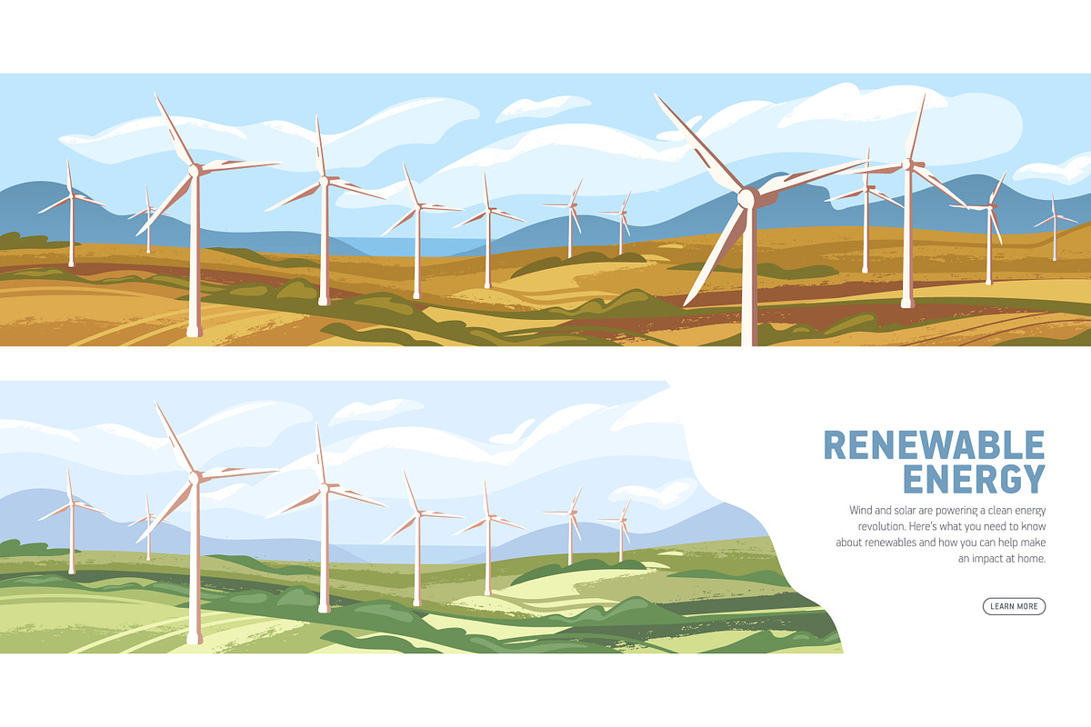 Windmills, renewable energy banner, a Technology Illustration by Good Studio (Photo 1 of 3)