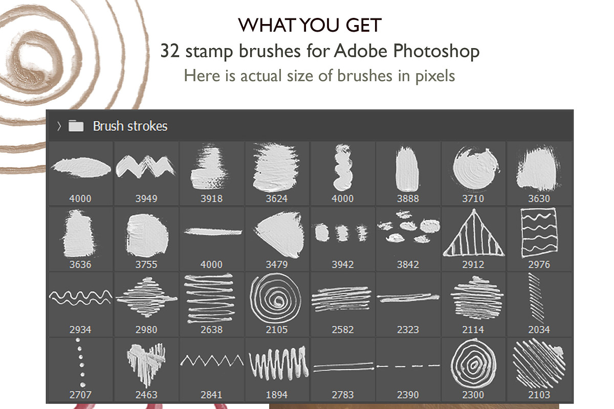 32 Stamp brushes Photoshop/Procreate, a Brush Add-On by Andreen (Photo 2 of 6)