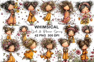 Whimsical Girl & Flower Spring PNG, an Illustration by CraftArtStudio