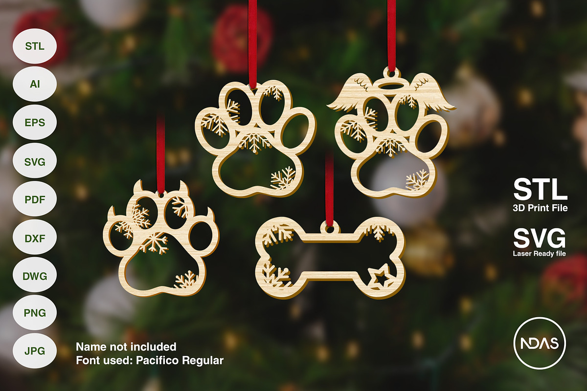 Dog Paw & Bone Christmas Tree Decor, a Decorative Illustration by ndasdesign (Photo 2 of 2)