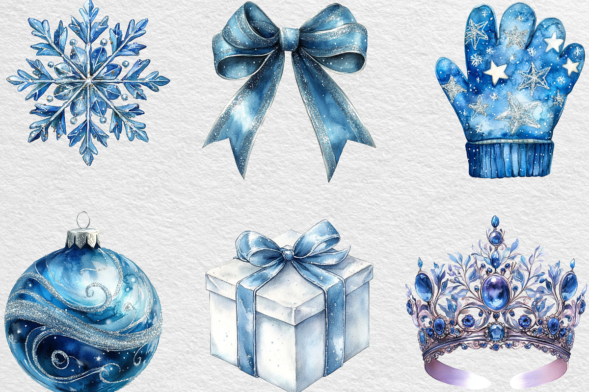 Silver Blue Christmas Clipart Bundle, an Illustration by Black Bird Studio (Photo 4 of 6)