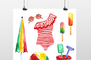 Summer watercolor objects.