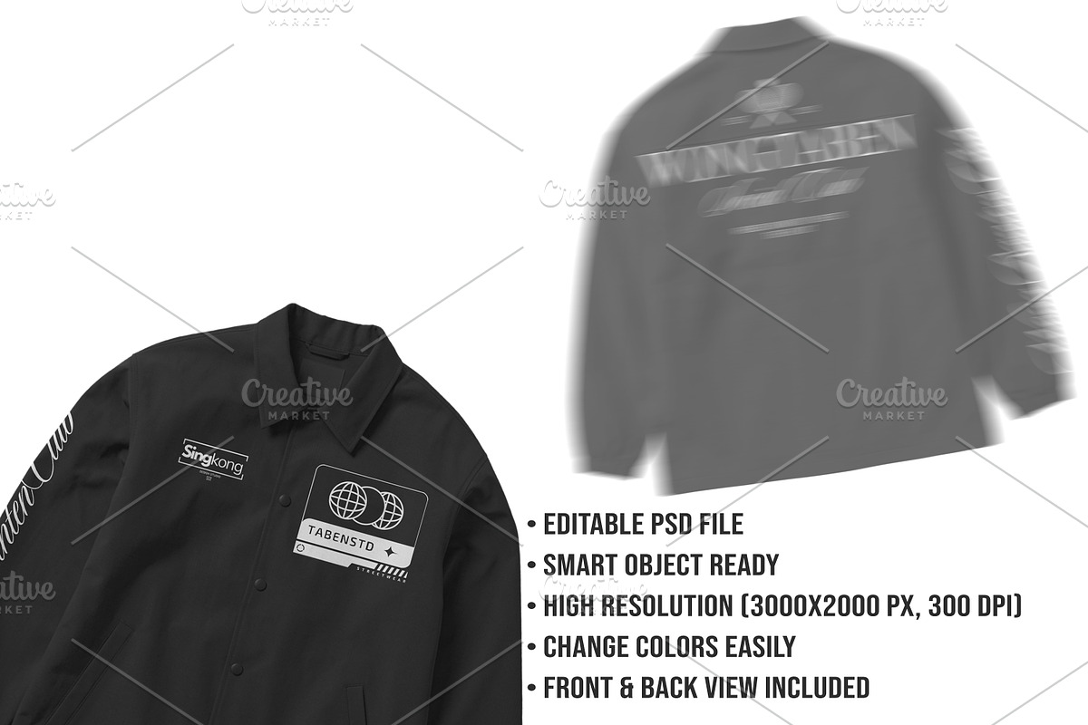 4K Coach Jacket Mockup PSD Editable, a Hoody Mockup by std.badboy (Photo 4 of 4)