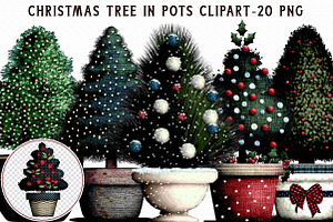 Christmas Tree in Pots Clipart, an Illustration by Libby Wishes