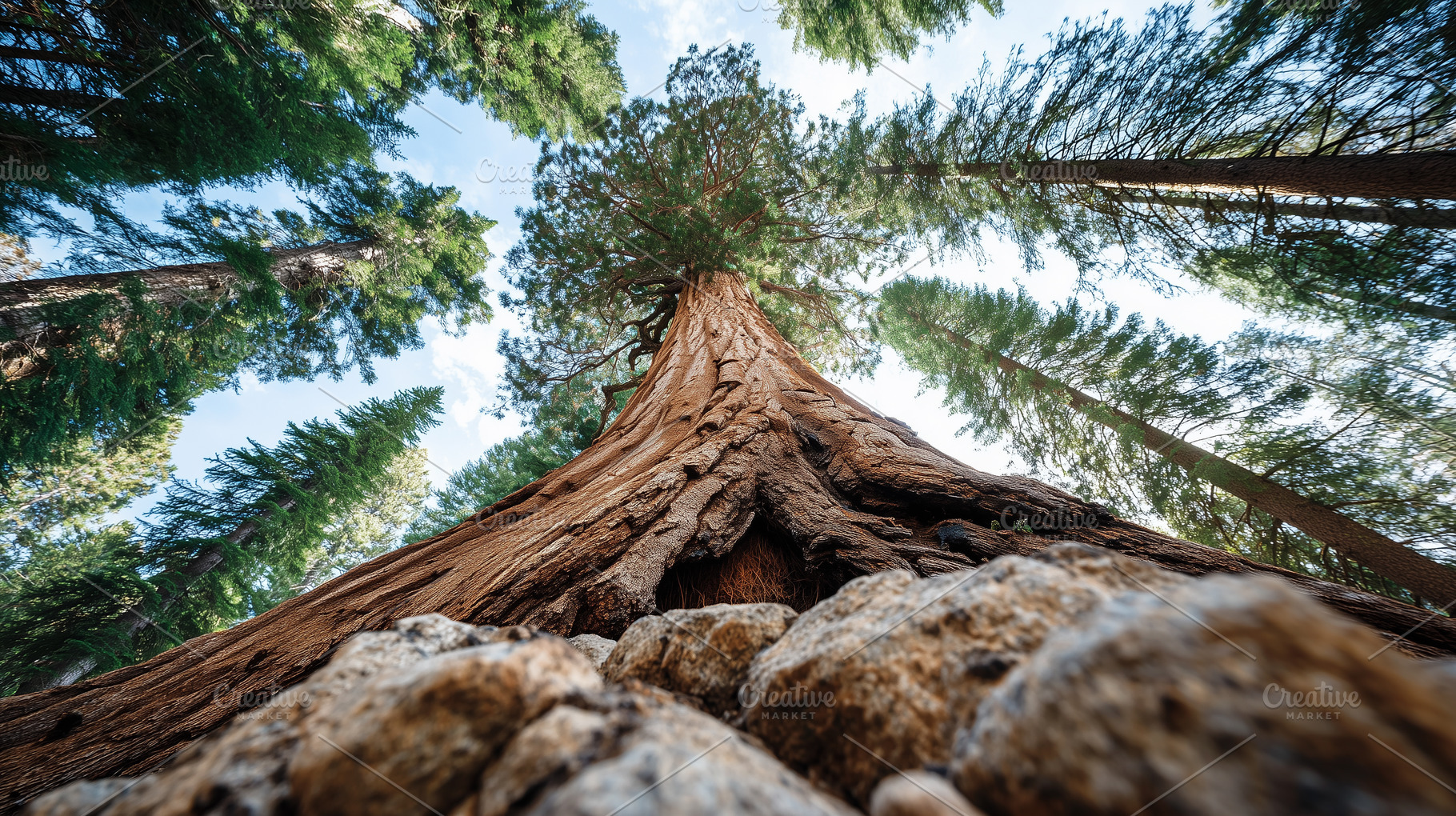 Low angle view of a giant sequoia, a Nature Photo by MistyDay