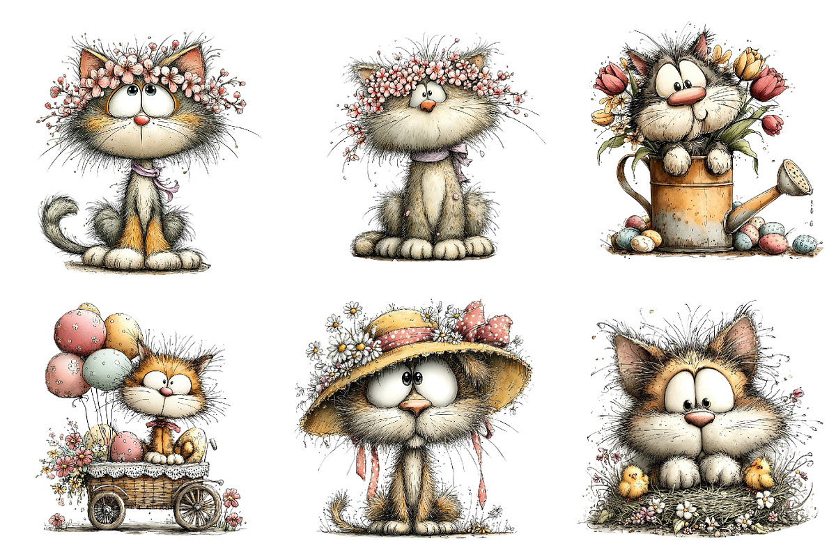 Whimsical Spring Easter Cats Clipart, an Illustration by Dream Creation (Photo 3 of 7)