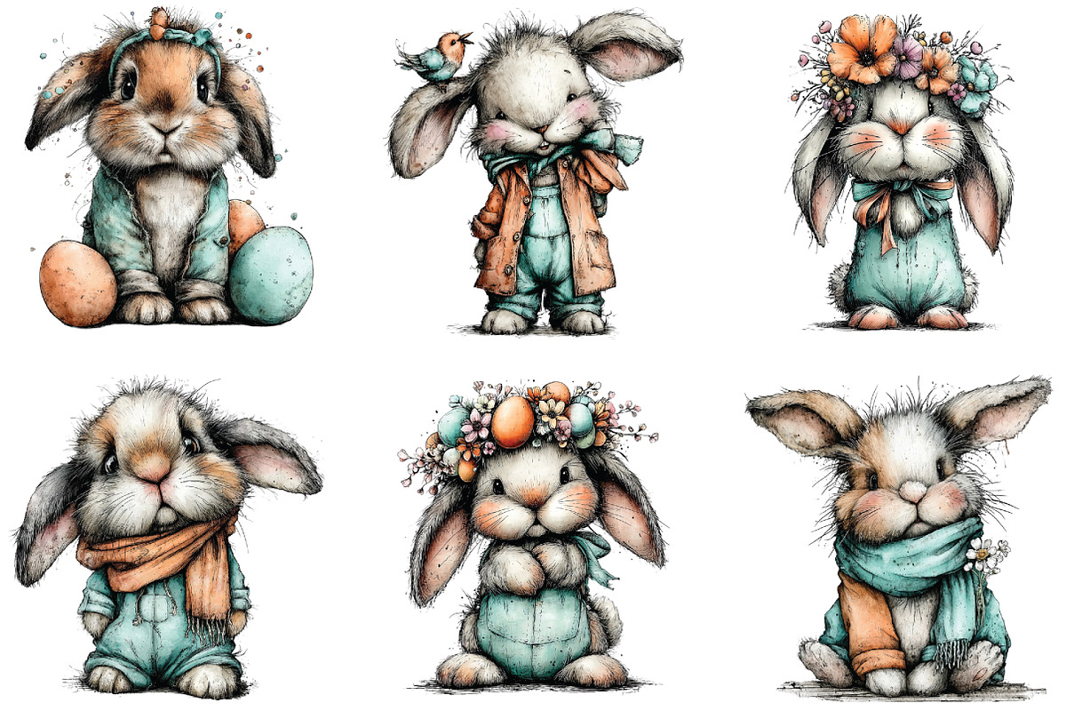 Whimsical Bunny Easter Clipart, an Illustration by CraftArtStudio (Photo 2 of 6)