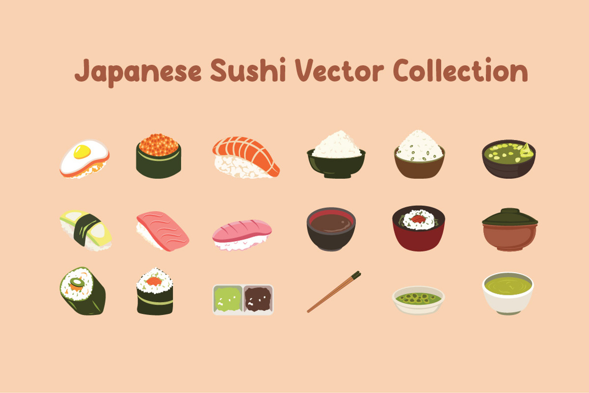 Japanese Sushi Vector Collection, a Food Illustration by jongcreative (Photo 1 of 4)