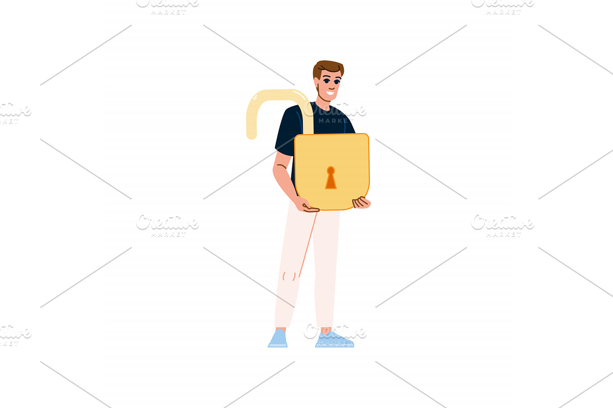 Man holding an open padlock, a Technology Illustration by pikepicture
