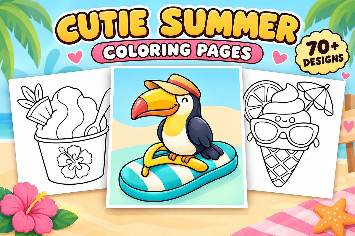 Cutie Summer Coloring Pages Vol. 1, a Seasonal Illustration by Inkivelle Studio (Photo 1 of 3)