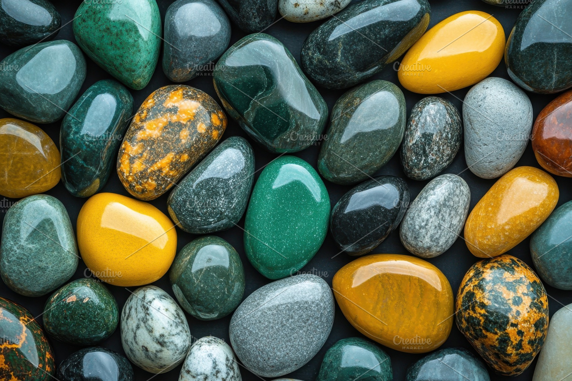 Polished stones colorful pebbles tex, a Photo by Pixeness Studio