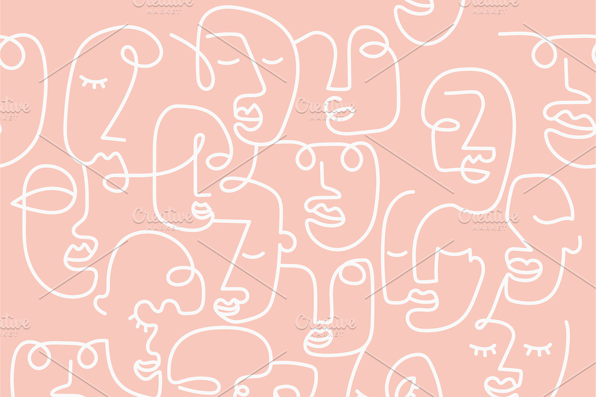 Outline hand drawn faces pattern eps, a Background Graphic by Mary P (Photo 3 of 3)