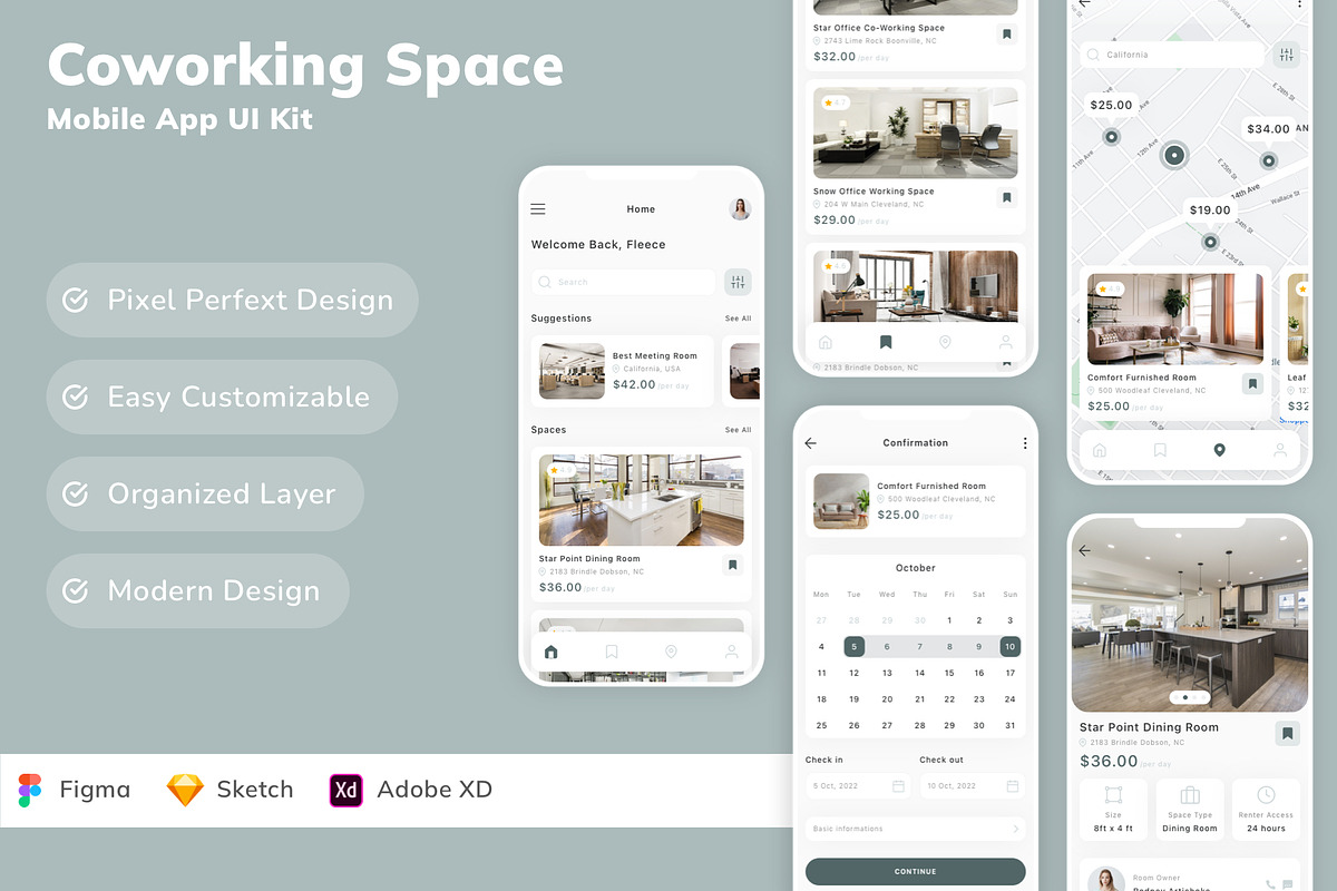Coworking Space Mobile App UI Kit, an UI Kit Template by Betush