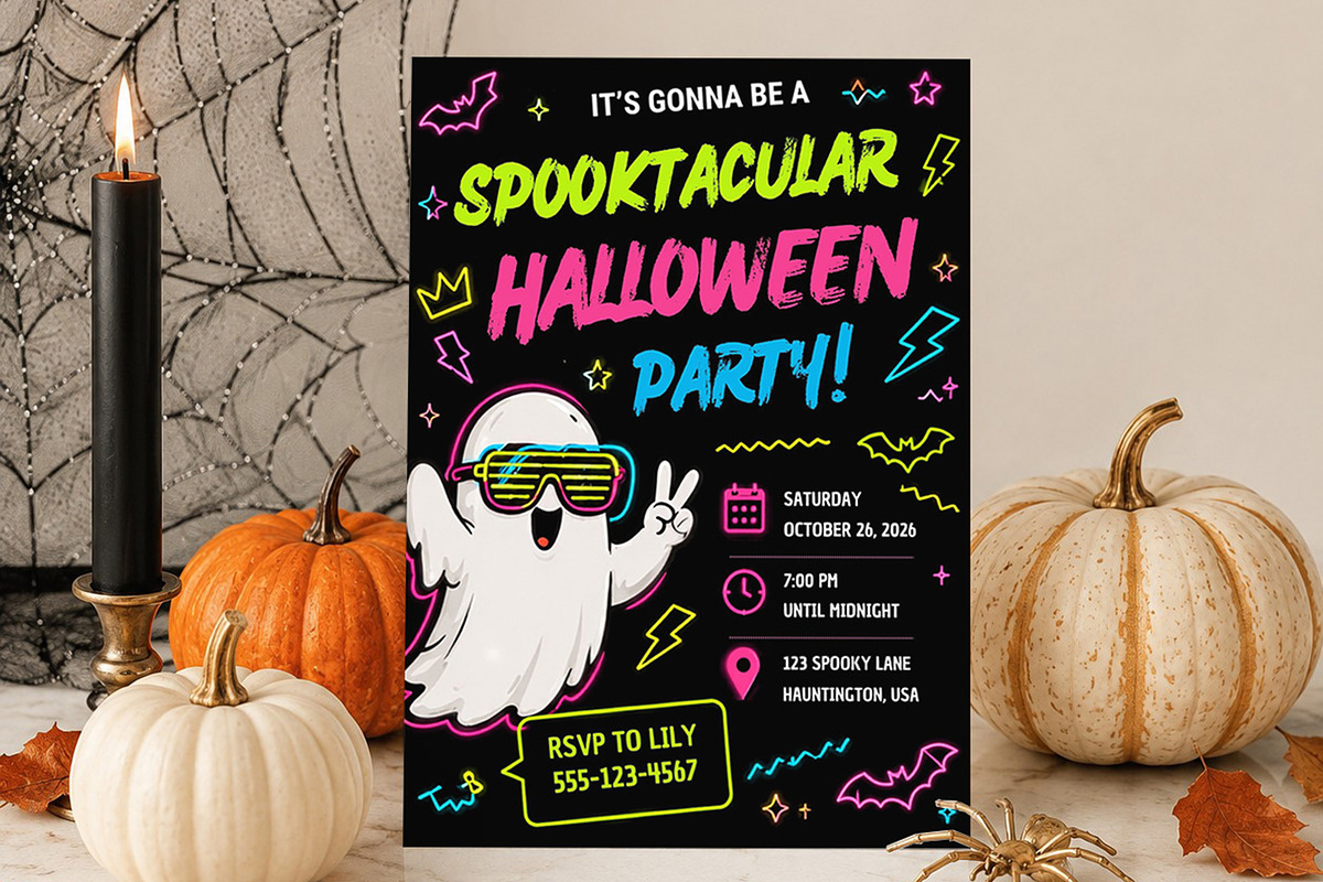 Neon Halloween Party Invitation, an Invitation Template by Arslan (Photo 1 of 5)
