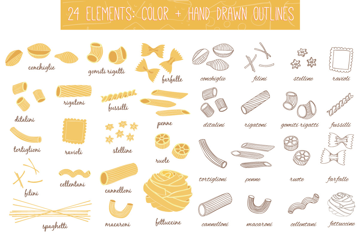 Italian Pasta collection, a Decorative Illustration by Tatti Graphic Studio (Photo 2 of 3)