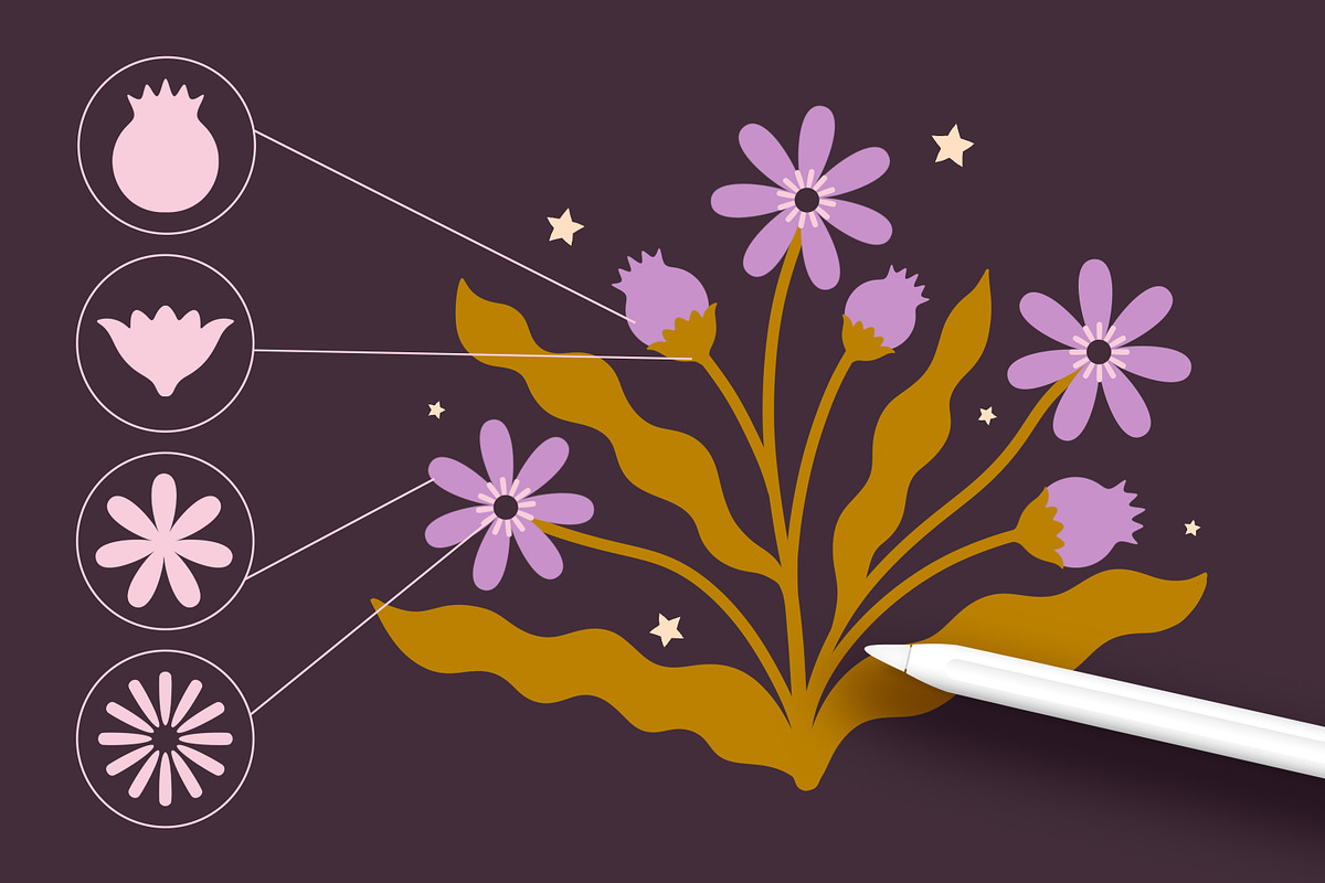 Flower Stamp Brushes for Procreate, a Brush Add-On by seamless team (Photo 3 of 5)