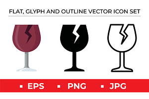 Broken Wine Glass Icons, an Outline Icon by Artonix