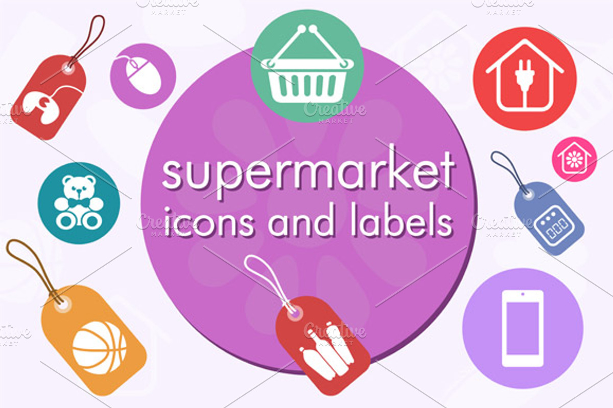 Supermarket icons and labels